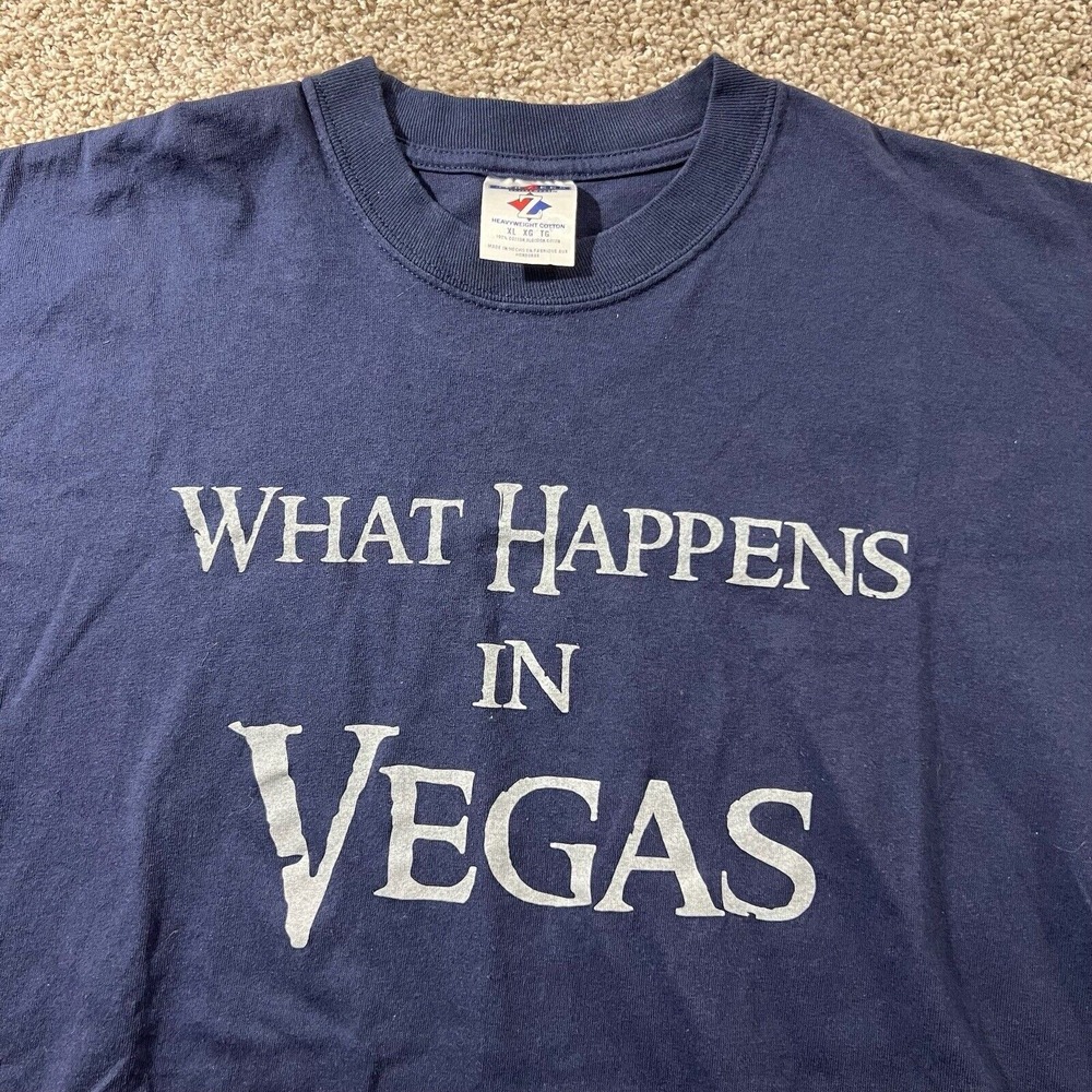 Vintage 90s Jerzees Streetwear Mens XL Blue Faded What Happens In Vegas T Shirt - Picture 3 of 7